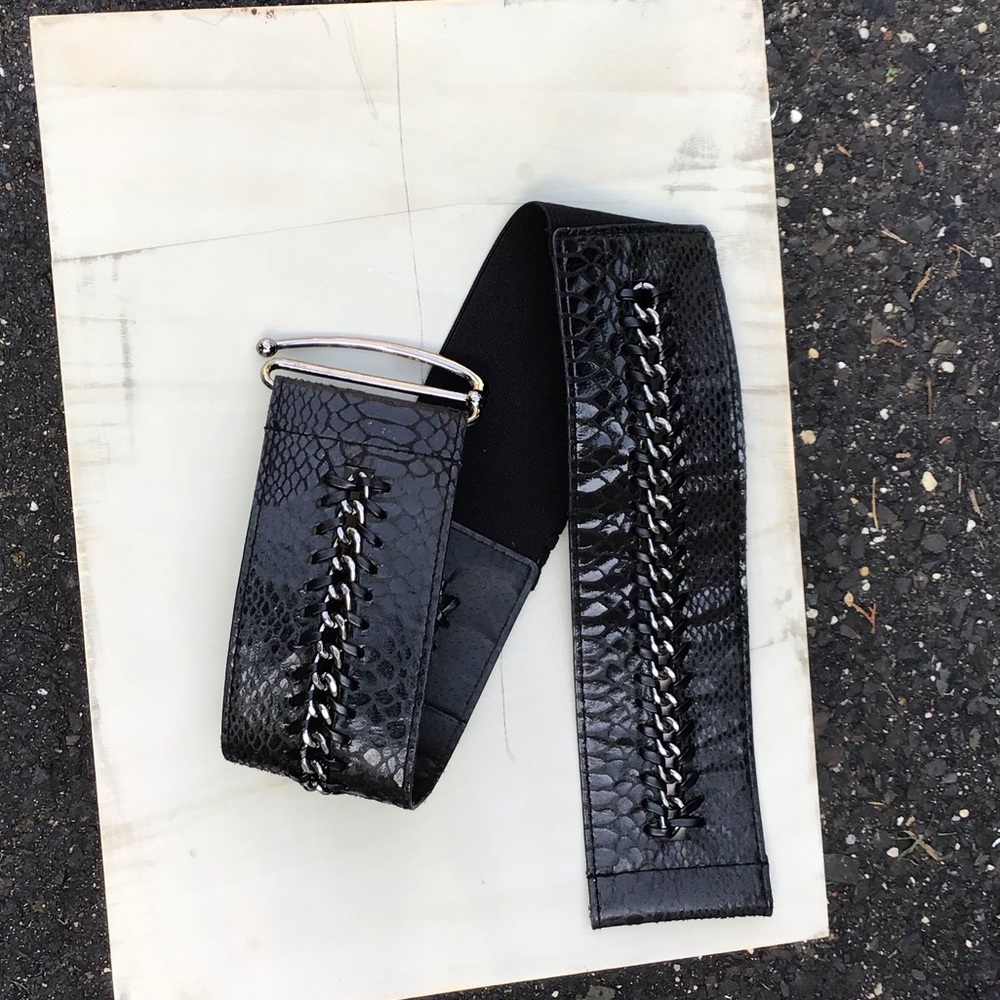 Black woven braided leather silver buckle OS